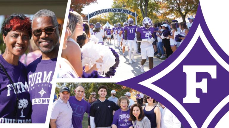 furman logo with collage of photos students, alums, and parents